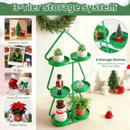 Costway Christmas Plant Stand 3-Tier Tree-Shaped Side Table in Green - thumbnail 5