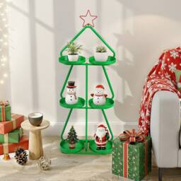 Costway Christmas Plant Stand 3-Tier Tree-Shaped Side Table in Green - thumbnail 9