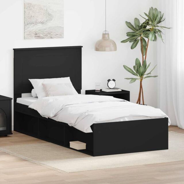 Berkfield Home Bed Frame with Headboard Black 90 x 190 cm Solid Pine Wood - image 1