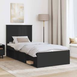 Berkfield Home Bed Frame with Headboard Black 90 x 190 cm Solid Pine Wood - thumbnail 3