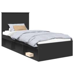 Berkfield Home Bed Frame with Headboard Black 90 x 190 cm Solid Pine Wood - thumbnail 2