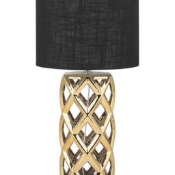 Wyld and Coco Table Lamp - Golden Ceramic Base Black Drum Shade in Gold - thumbnail 2