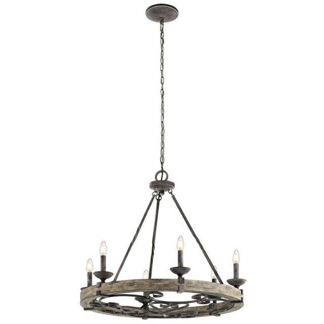 Loops 6 Bulb Chandelier Hanging Pendant LIght Weathered Zinc LED E14 60W Bulb