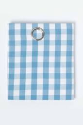 Homescapes Cotton Block Check Gingham Eyelet Curtain Pair in Blue - Size: 117 cm width x 137 cm drop - thumbnail 3