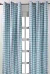 Homescapes Cotton Block Check Gingham Eyelet Curtain Pair in Blue - Size: 117 cm width x 137 cm drop - thumbnail 1