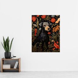 Artery8 Black Irish Terrier Dog On Elegant Floral Backdrop William Morris Style Pattern Artwork Extra Large XL Unframed Wall Art Poster Print - thumbnail 4
