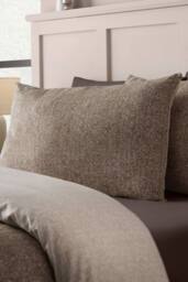 Catherine Lansfield Brushed Herringbone Cotton Reversible Duvet Cover Set in Chocolate - Size: Super King - thumbnail 3
