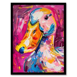 Artery8 Aylesbury Duck Portrait Hot Pink Acrylic Painting Framed Art Print - Size: A4 - thumbnail 1