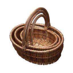 Red Hamper Wicker Set of 3 Oval Gift Shopping Baskets in Brown - thumbnail 1