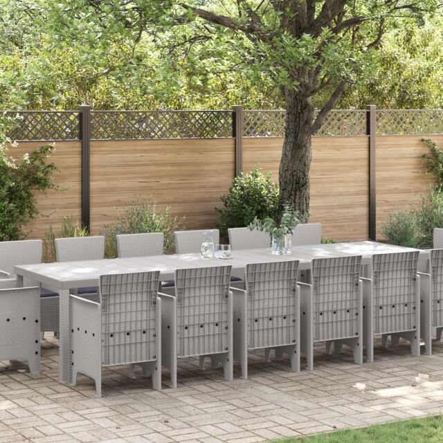 Berkfield Home 15 Piece Garden Dining Set with Cushions Light Grey Poly Rattan - image 1