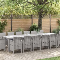 Berkfield Home 15 Piece Garden Dining Set with Cushions Light Grey Poly Rattan - thumbnail 1