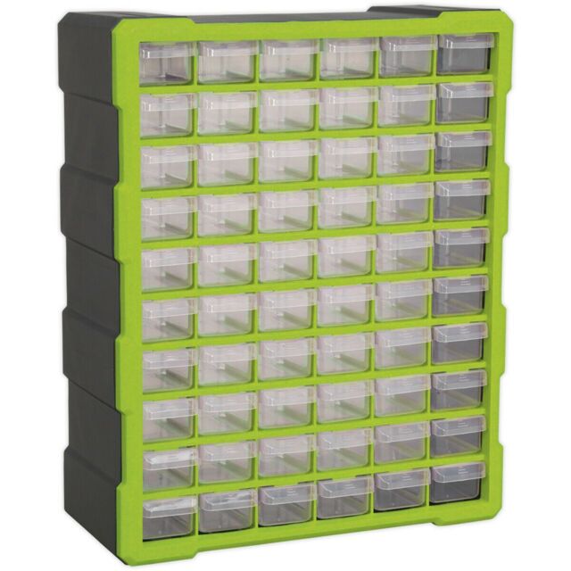 Loops 380 x 160 x 475mm 60 Drawer Parts Cabinet - GREEN - Wall Mounted / Standing Box - image 1