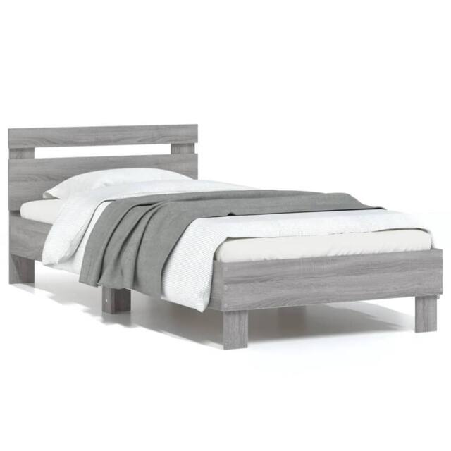 Berkfield Home Bed Frame without Mattress with Headboard Grey Sonoma 90x200 cm - image 1