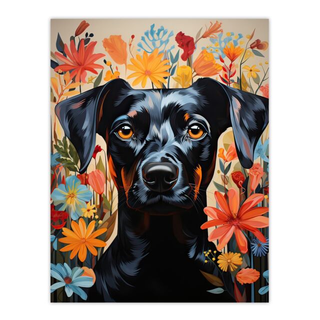"Artery8 Wall Art Print The Good Dog Floral German Pinscher Portrait Poster Picture - Size: W18"" x H24""" - image 1