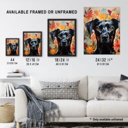 "Artery8 Wall Art Print The Good Dog Floral German Pinscher Portrait Poster Picture - Size: W18"" x H24""" - thumbnail 3