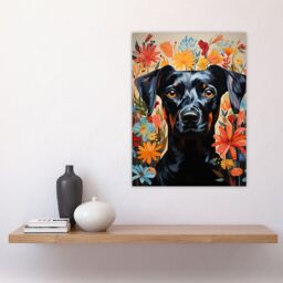 "Artery8 Wall Art Print The Good Dog Floral German Pinscher Portrait Poster Picture - Size: W18"" x H24""" - thumbnail 4
