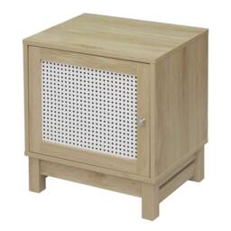 CALICOSY Bedside Table With 1 Door & Rattan Front in Light Brown - thumbnail 1