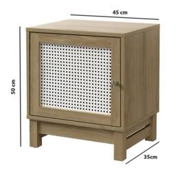 CALICOSY Bedside Table With 1 Door & Rattan Front in Light Brown - thumbnail 5