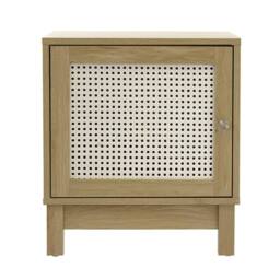 CALICOSY Bedside Table With 1 Door & Rattan Front in Light Brown - thumbnail 7
