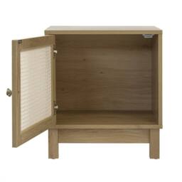 CALICOSY Bedside Table With 1 Door & Rattan Front in Light Brown - thumbnail 3