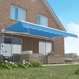 Primrose Awnings Manual Patio Awning Retractable Sun Shade Garden Covering 4.0m x 3.0m in Bright Blue - thumbnail 4
