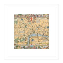 Artery8 1938 Childrens Map Of London 8X8 Inch Square Wooden Framed Wall Art Print Picture with Mount in White - thumbnail 1