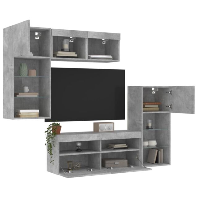 Berkfield Home 5 Piece TV Wall Units with LED Concrete Grey Engineered Wood - image 1
