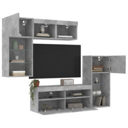 Berkfield Home 5 Piece TV Wall Units with LED Concrete Grey Engineered Wood - thumbnail 1