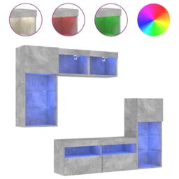 Berkfield Home 5 Piece TV Wall Units with LED Concrete Grey Engineered Wood - thumbnail 2