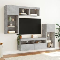 Berkfield Home 5 Piece TV Wall Units with LED Concrete Grey Engineered Wood - thumbnail 3