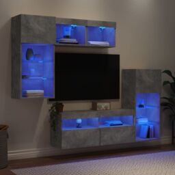Berkfield Home 5 Piece TV Wall Units with LED Concrete Grey Engineered Wood - thumbnail 4