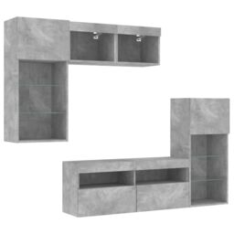 Berkfield Home 5 Piece TV Wall Units with LED Concrete Grey Engineered Wood - thumbnail 5
