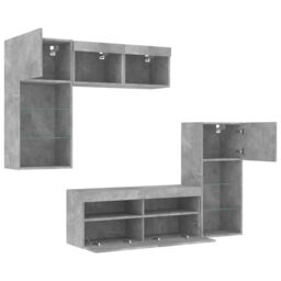 Berkfield Home 5 Piece TV Wall Units with LED Concrete Grey Engineered Wood - thumbnail 6