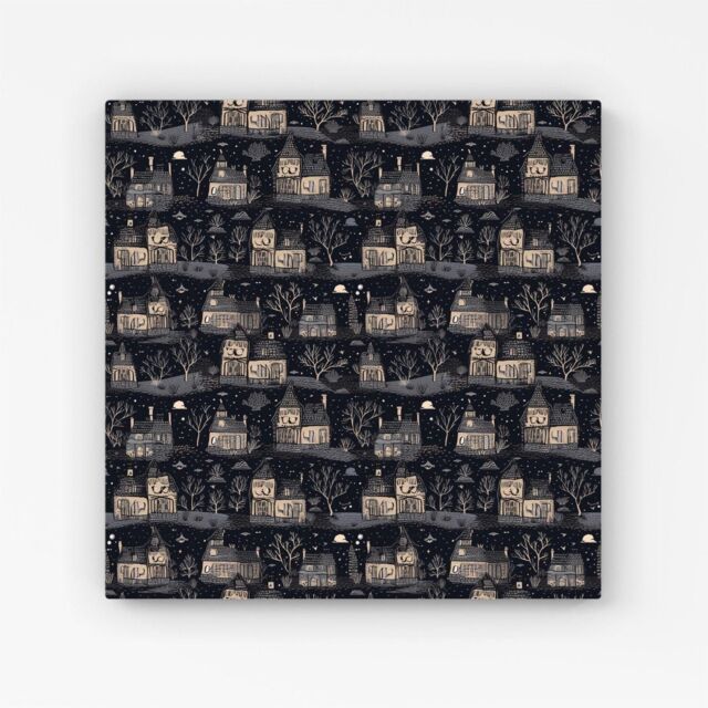 "Warren Reed - Designer Spooky Haunted Houses Canvas in Grey - Size: W30"" x H30""" - image 1