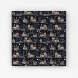 "Warren Reed - Designer Spooky Haunted Houses Canvas in Grey - Size: W30"" x H30""" - thumbnail 1