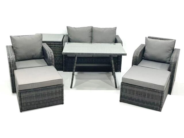 Fimous Outdoor Garden Furniture Set with Reclining Chair 2 Big Footstool Side Table in Dark Grey - image 1