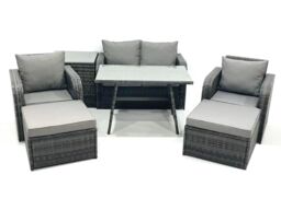 Fimous Outdoor Garden Furniture Set with Reclining Chair 2 Big Footstool Side Table in Dark Grey - thumbnail 1