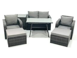 Fimous Outdoor Garden Furniture Set with Reclining Chair 2 Big Footstool Side Table in Dark Grey - thumbnail 2