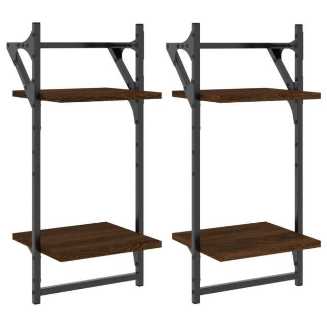 Berkfield Home 2-Tier Wall Shelves with Bars 2 pcs Brown Oak 30x25x65 cm - Size: 30 x 25 x 65 cm - image 1