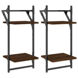 Berkfield Home 2-Tier Wall Shelves with Bars 2 pcs Brown Oak 30x25x65 cm - Size: 30 x 25 x 65 cm - thumbnail 1