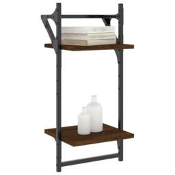 Berkfield Home 2-Tier Wall Shelves with Bars 2 pcs Brown Oak 30x25x65 cm - Size: 30 x 25 x 65 cm - thumbnail 3