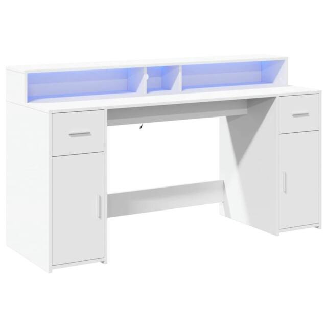 Berkfield Home Soft Desk with LED Lights White 160x55x91 cm Engineered Wood - Size: 160 x 55 x 91 cm - image 1