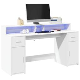 Berkfield Home Soft Desk with LED Lights White 160x55x91 cm Engineered Wood - Size: 160 x 55 x 91 cm - thumbnail 2