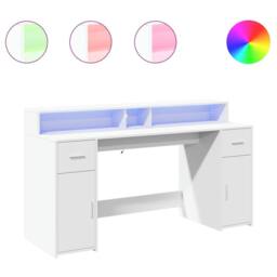 Berkfield Home Soft Desk with LED Lights White 160x55x91 cm Engineered Wood - Size: 160 x 55 x 91 cm - thumbnail 3