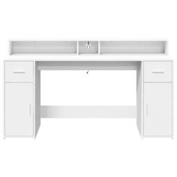 Berkfield Home Soft Desk with LED Lights White 160x55x91 cm Engineered Wood - Size: 160 x 55 x 91 cm - thumbnail 6
