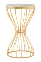 Orsina White Marble Pinched Base Iron Table, Decorative Golden Accent Table, Hourglass Round Table, Small Side Table in Gold - thumbnail 1