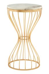 Orsina White Marble Pinched Base Iron Table, Decorative Golden Accent Table, Hourglass Round Table, Small Side Table in Gold - thumbnail 3