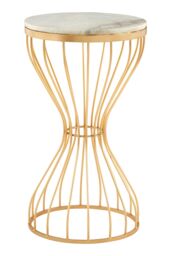 Orsina White Marble Pinched Base Iron Table, Decorative Golden Accent Table, Hourglass Round Table, Small Side Table in Gold - thumbnail 2