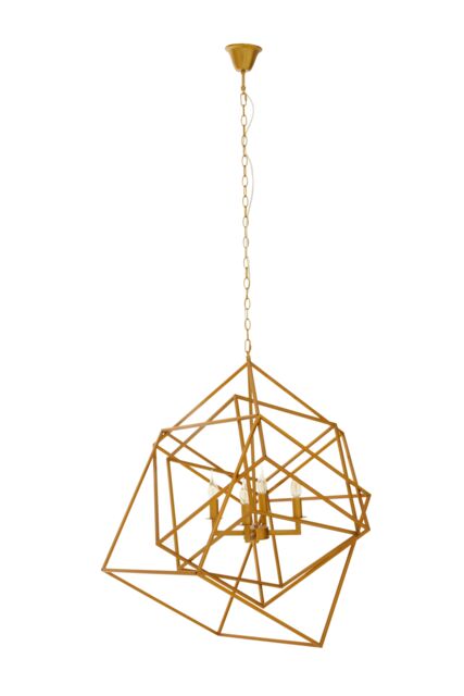 Orsina Brass Finish Four Bulb Pendant Light, Modern Cube Frame Hanging Light, Minimalist Luxe Lighting Fixture in Gold - image 1