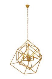 Orsina Brass Finish Four Bulb Pendant Light, Modern Cube Frame Hanging Light, Minimalist Luxe Lighting Fixture in Gold - thumbnail 2